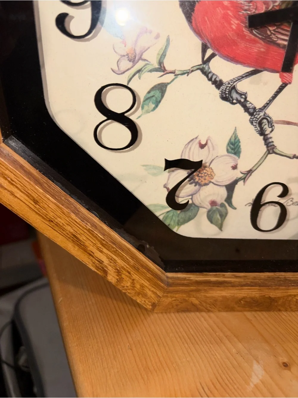 Red Cardinal Floral Wall Clock - Classic Octagon Design